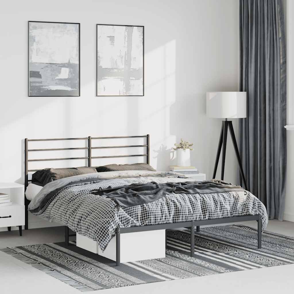 Metal Bed Frame without Mattress with Headboard Black 150x200cm