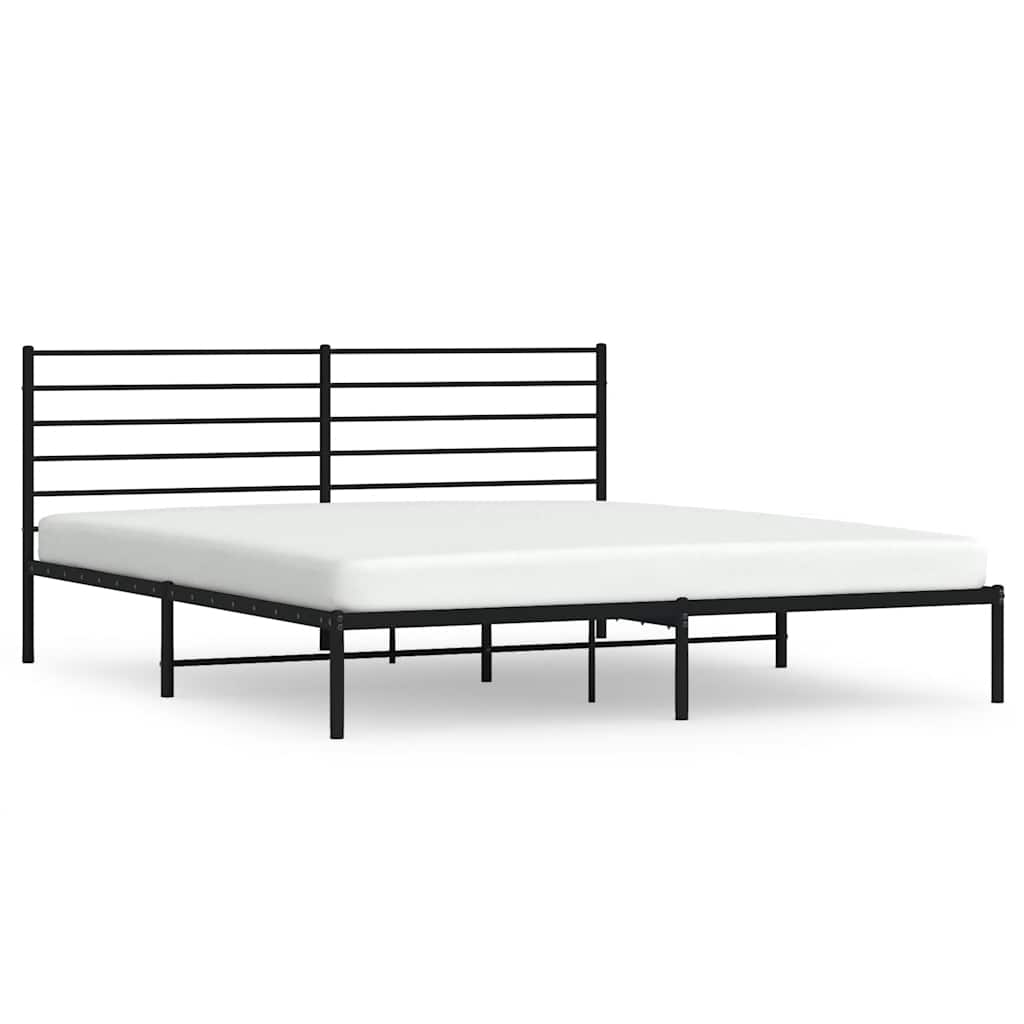 Metal Bed Frame without Mattress with Headboard Black 180x200cm