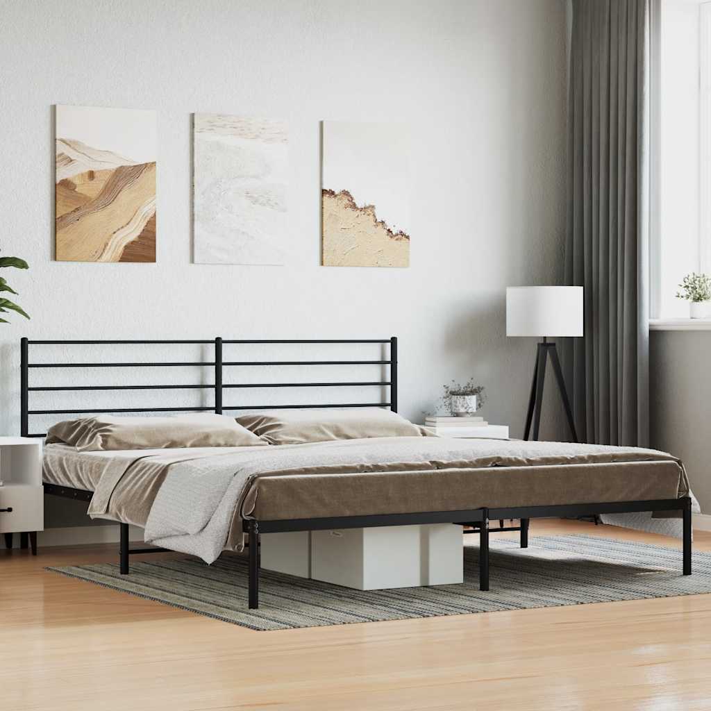 Metal Bed Frame without Mattress with Headboard Black 180x200cm