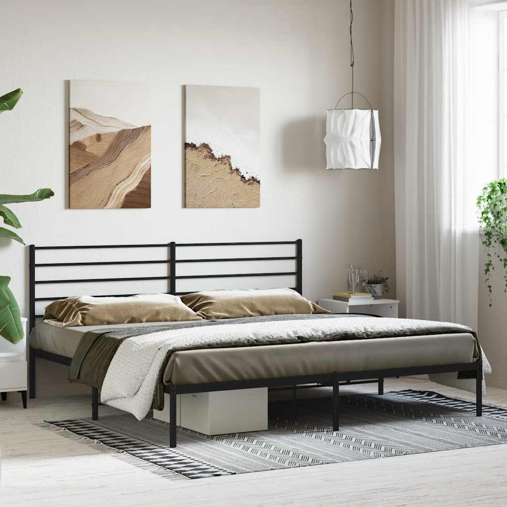 Metal Bed Frame without Mattress with Headboard Black 180x200cm