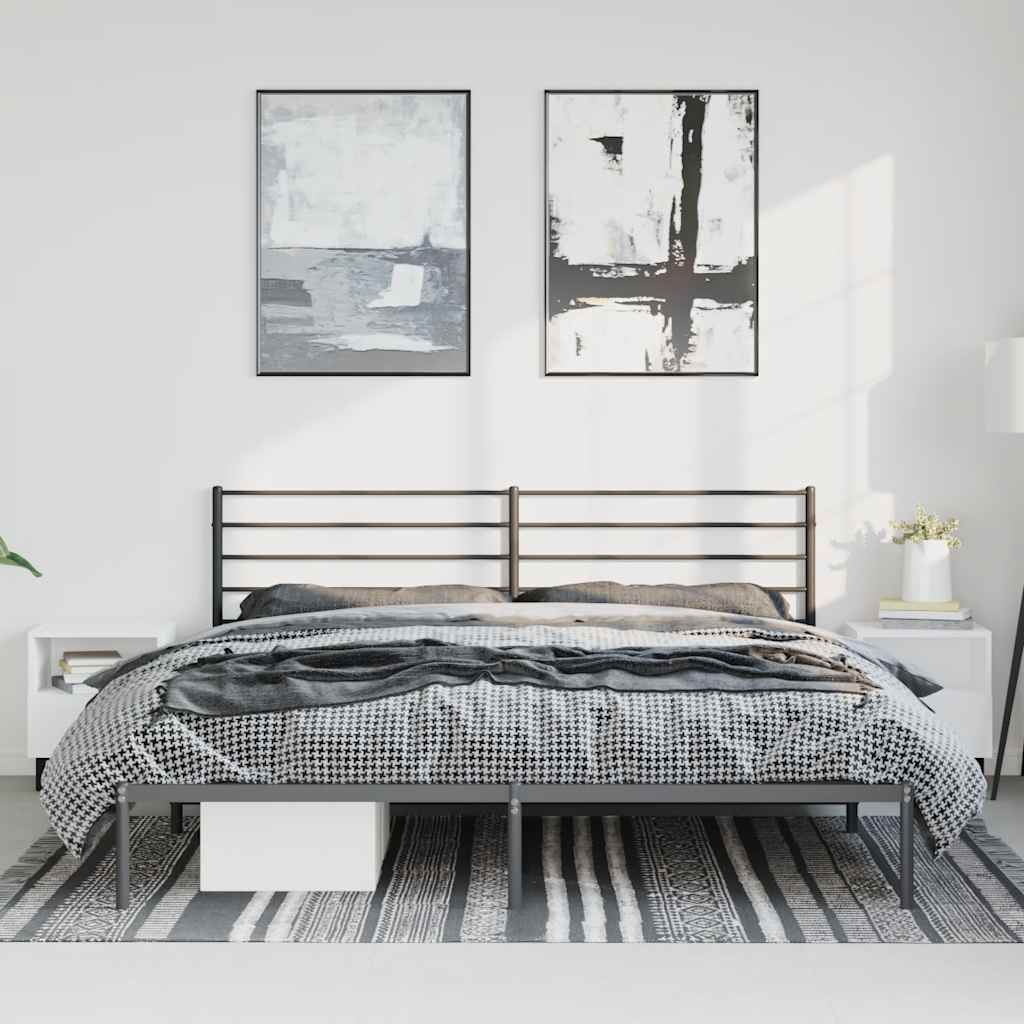 Metal Bed Frame without Mattress with Headboard Black 183x213cm