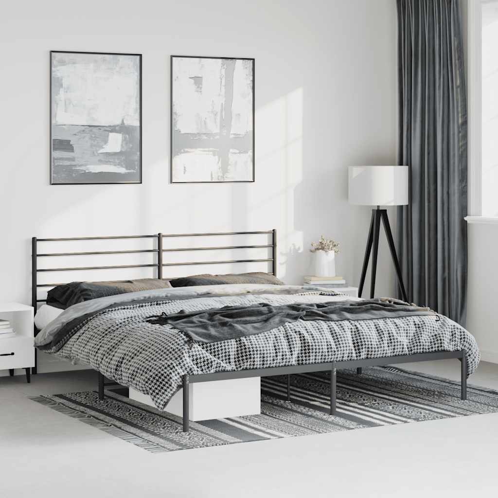 Metal Bed Frame without Mattress with Headboard Black 183x213cm