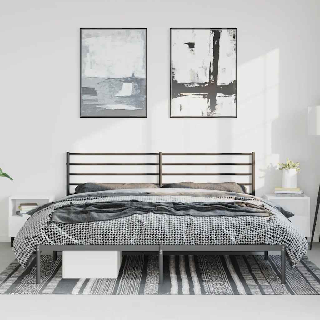 Metal Bed Frame without Mattress with Headboard Black 193x203cm