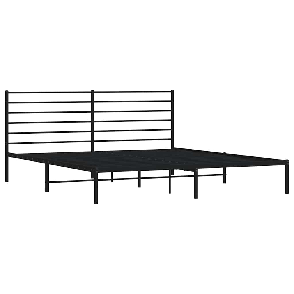 Metal Bed Frame without Mattress with Headboard Black 193x203cm