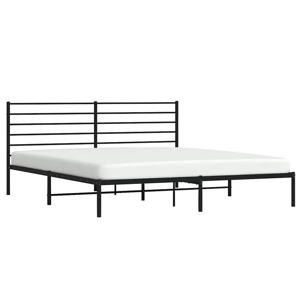 Metal Bed Frame without Mattress with Headboard Black 193x203cm