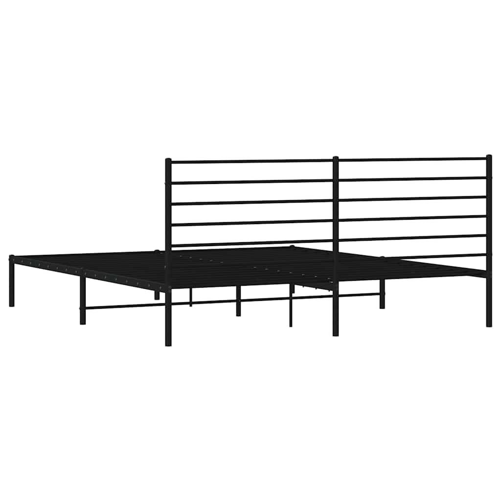 Metal Bed Frame without Mattress with Headboard Black 193x203cm
