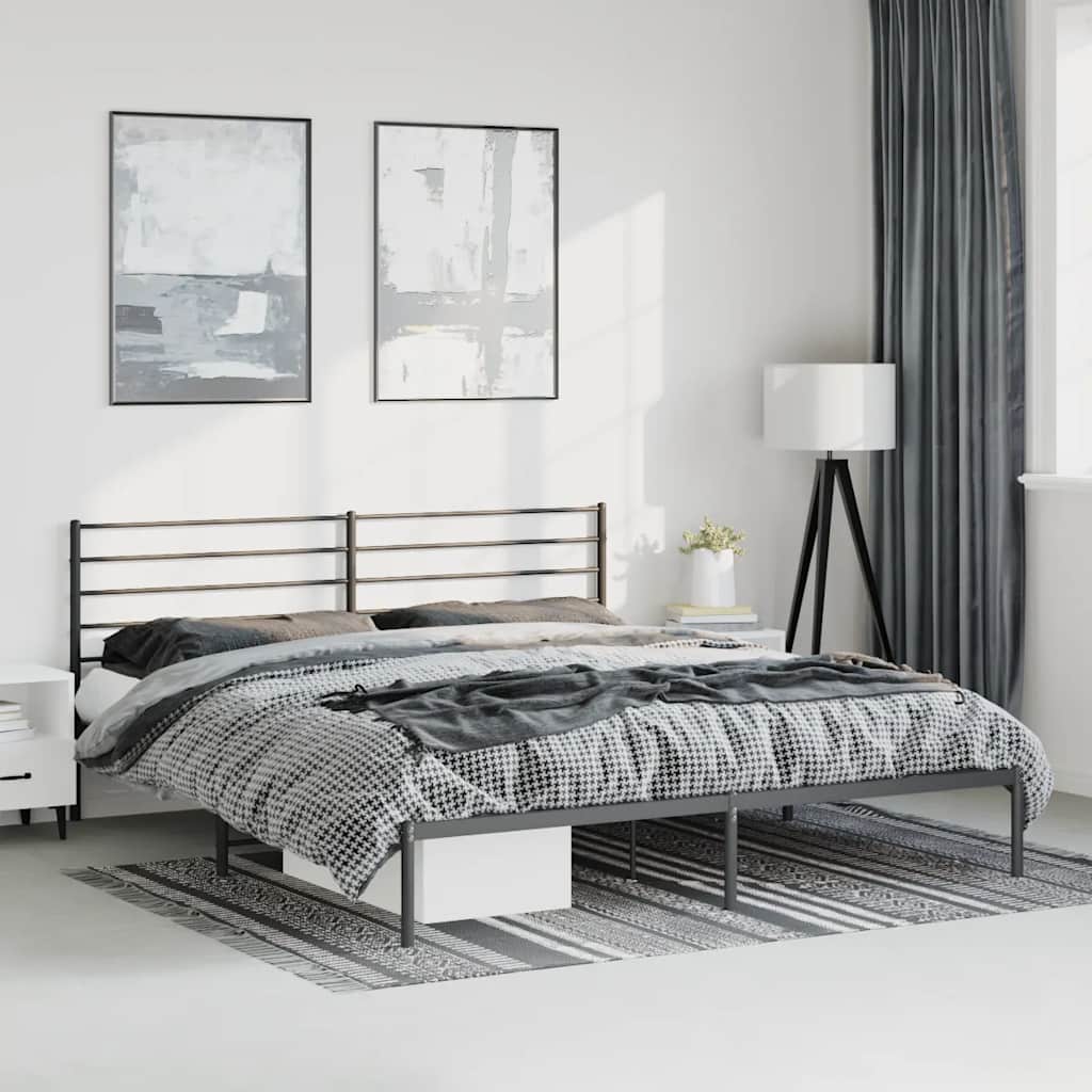 Metal Bed Frame without Mattress with Headboard Black 193x203cm