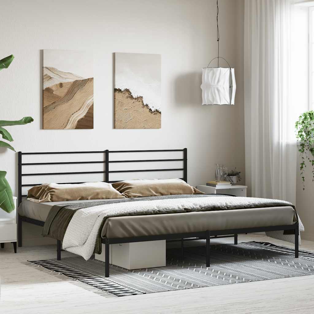 Metal Bed Frame without Mattress with Headboard Black 200x200cm