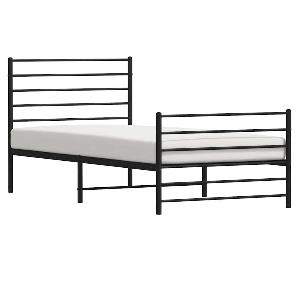 Metal Bed Frame without Mattress with Footboard Black 75x190cm