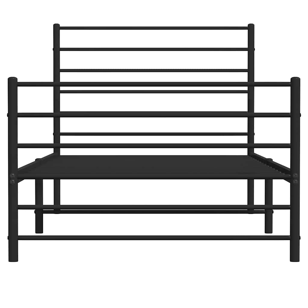 Metal Bed Frame without Mattress with Footboard Black 75x190cm