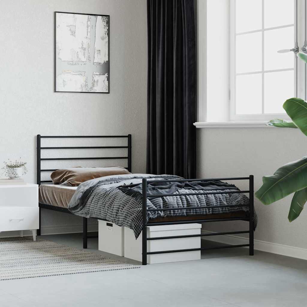 Metal Bed Frame without Mattress with Footboard Black 75x190cm