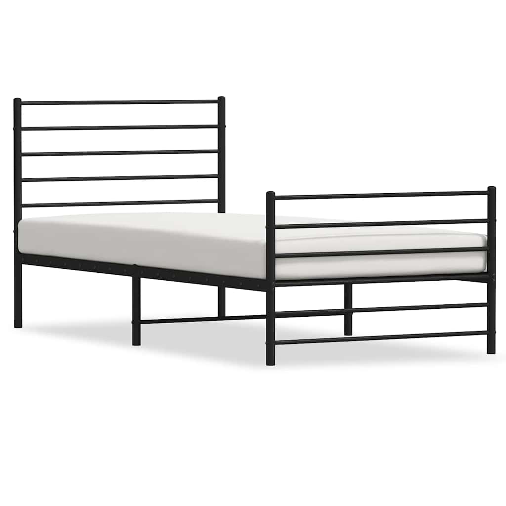 Metal Bed Frame without Mattress with Footboard Black 90x190cm