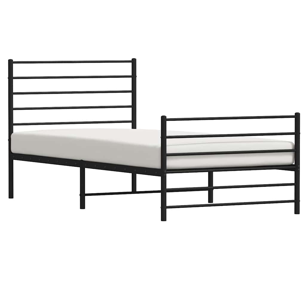 Metal Bed Frame without Mattress with Footboard Black 90x190cm