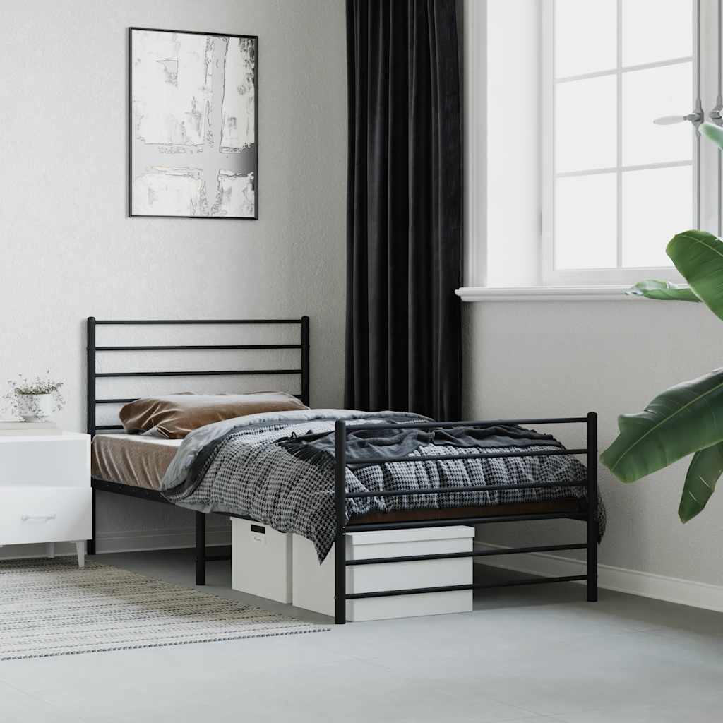 Metal Bed Frame without Mattress with Footboard Black 90x190cm