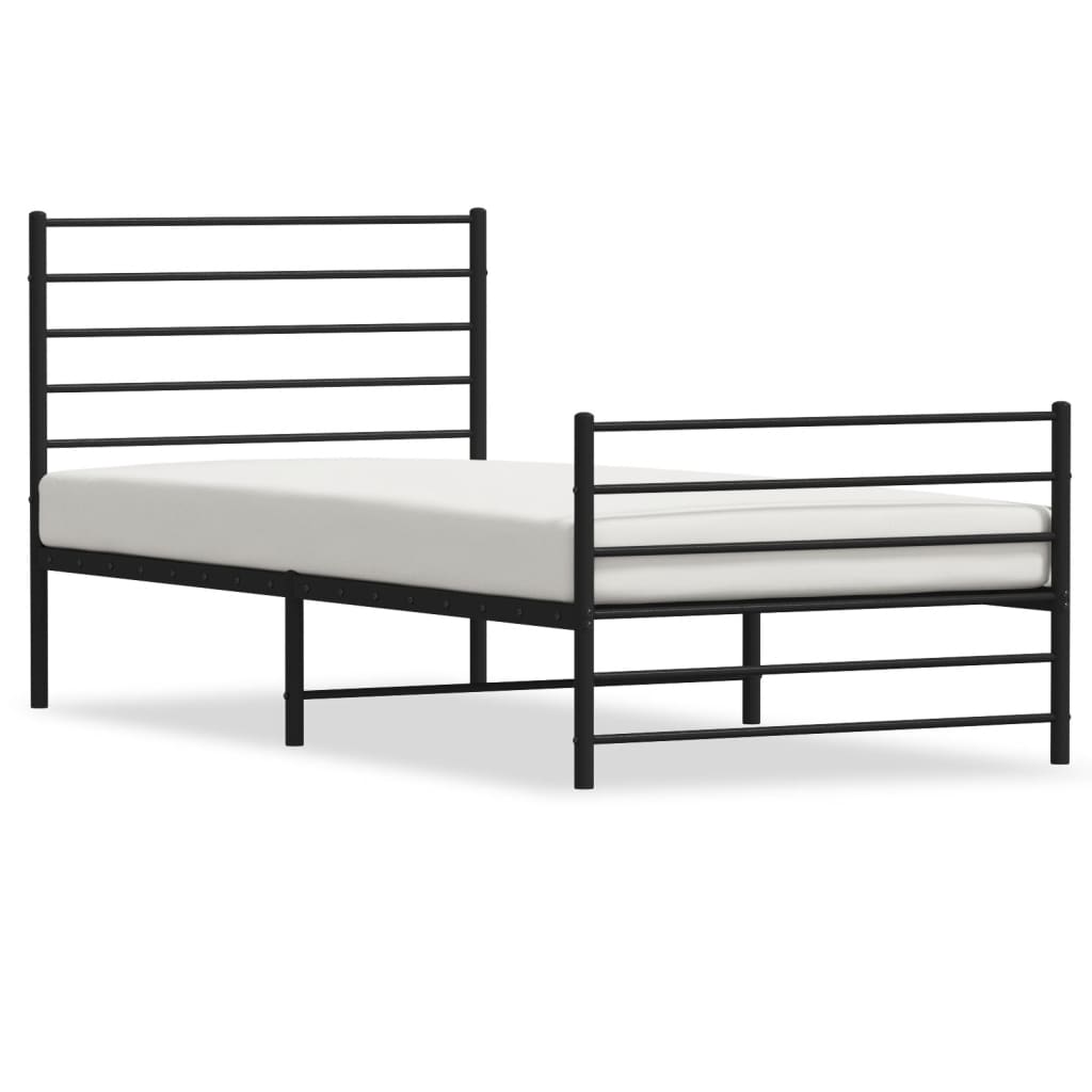 Metal Bed Frame without Mattress with Footboard Black 90x200cm
