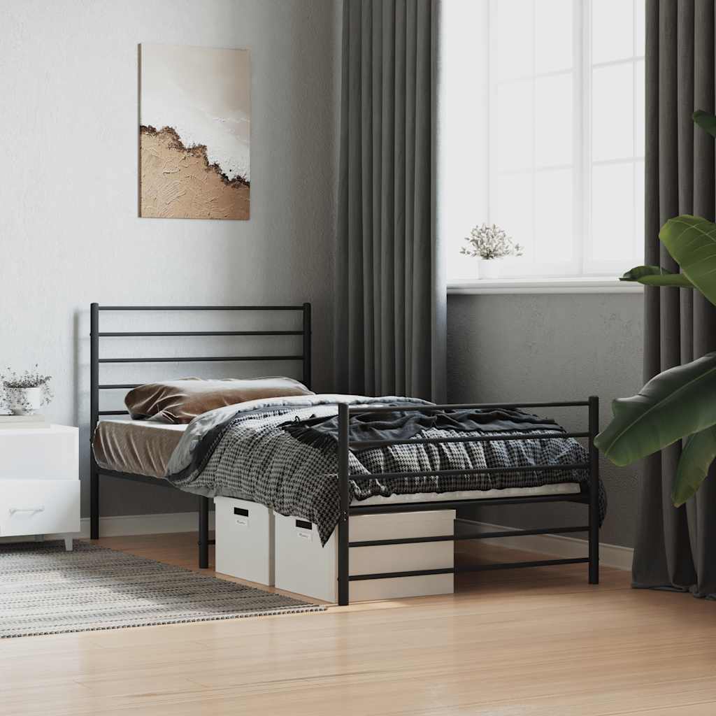 Metal Bed Frame without Mattress with Footboard Black 90x200cm
