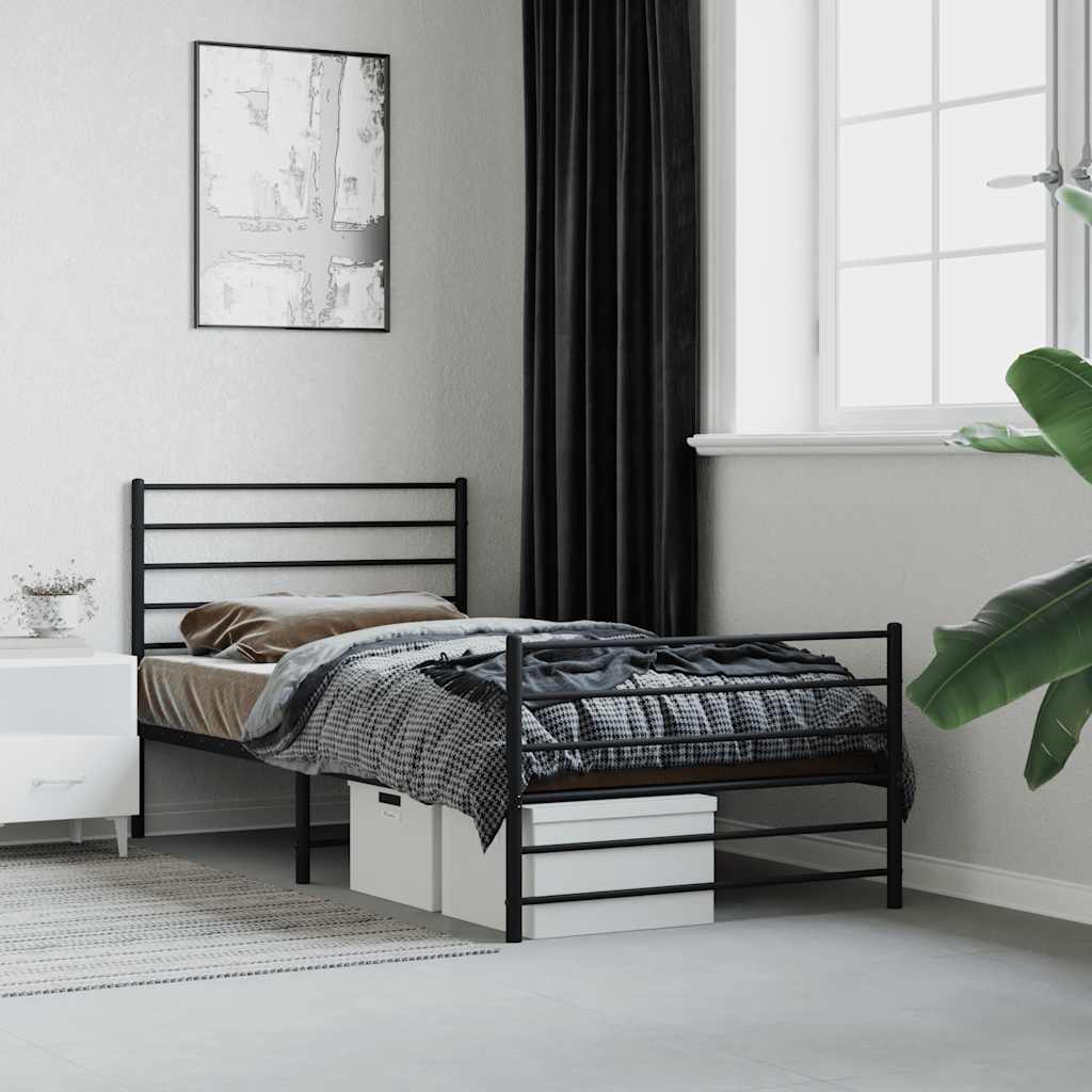 Metal Bed Frame without Mattress with Footboard Black 90x200cm