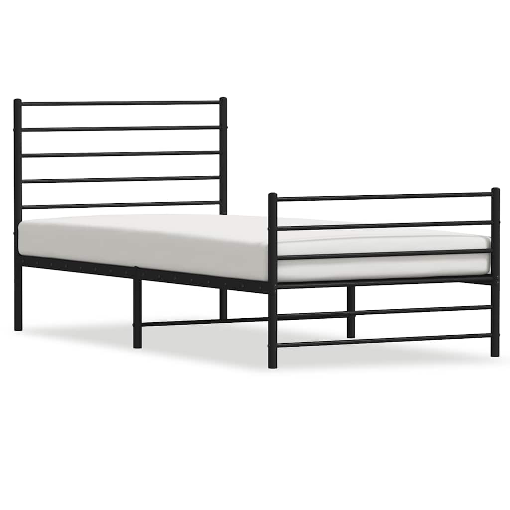 Metal Bed Frame without Mattress with Footboard Black 100x190cm