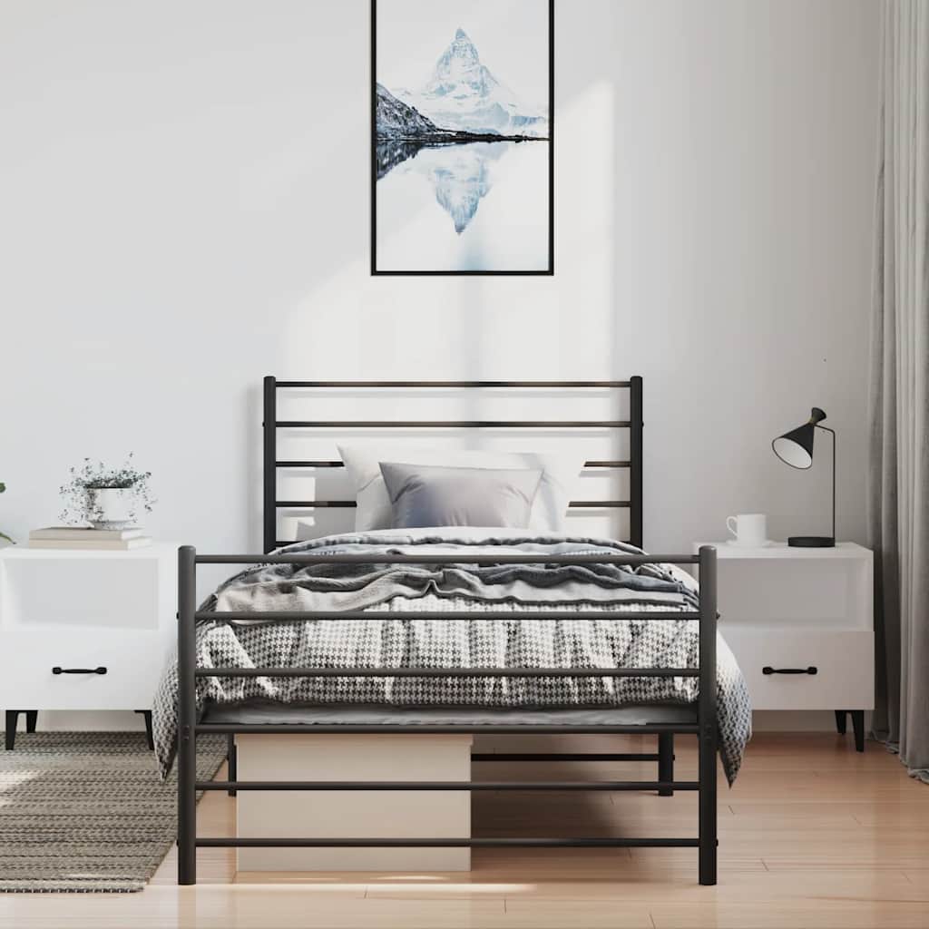 Metal Bed Frame without Mattress with Footboard Black 100x190cm