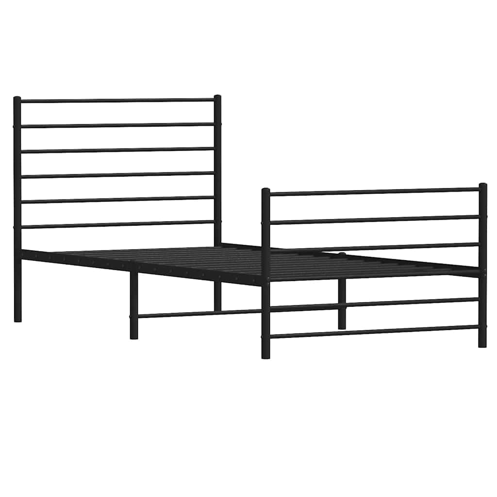 Metal Bed Frame without Mattress with Footboard Black 100x190cm