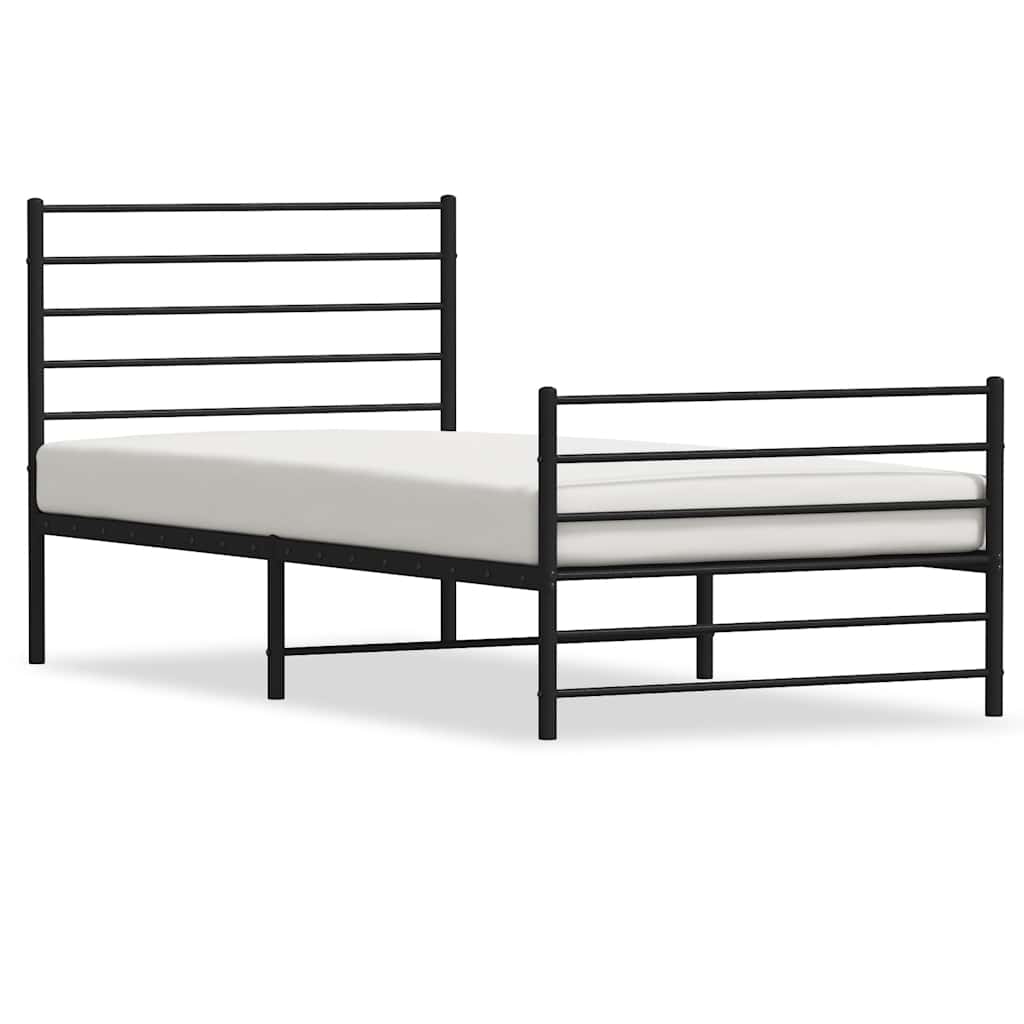 Metal Bed Frame without Mattress with Footboard Black 100x200cm