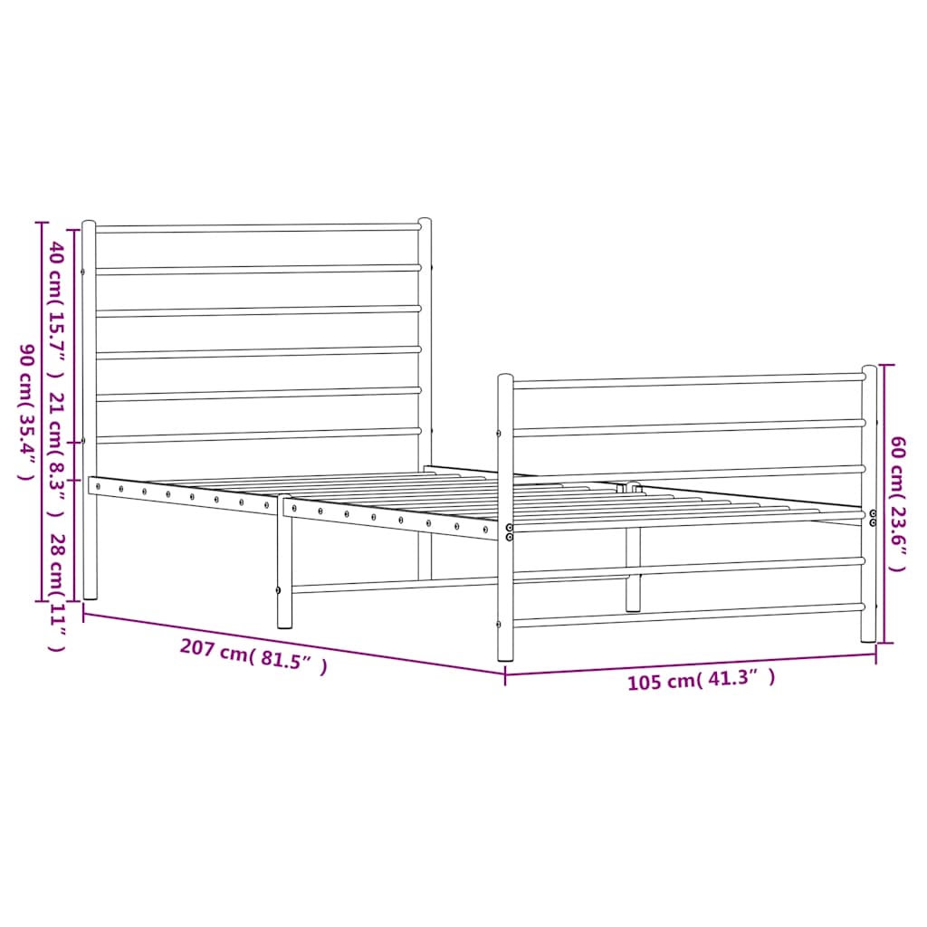 Metal Bed Frame without Mattress with Footboard Black 100x200cm