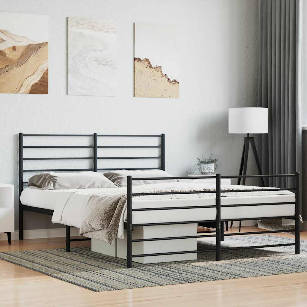 Metal Bed Frame without Mattress with Footboard Black 120x190cm