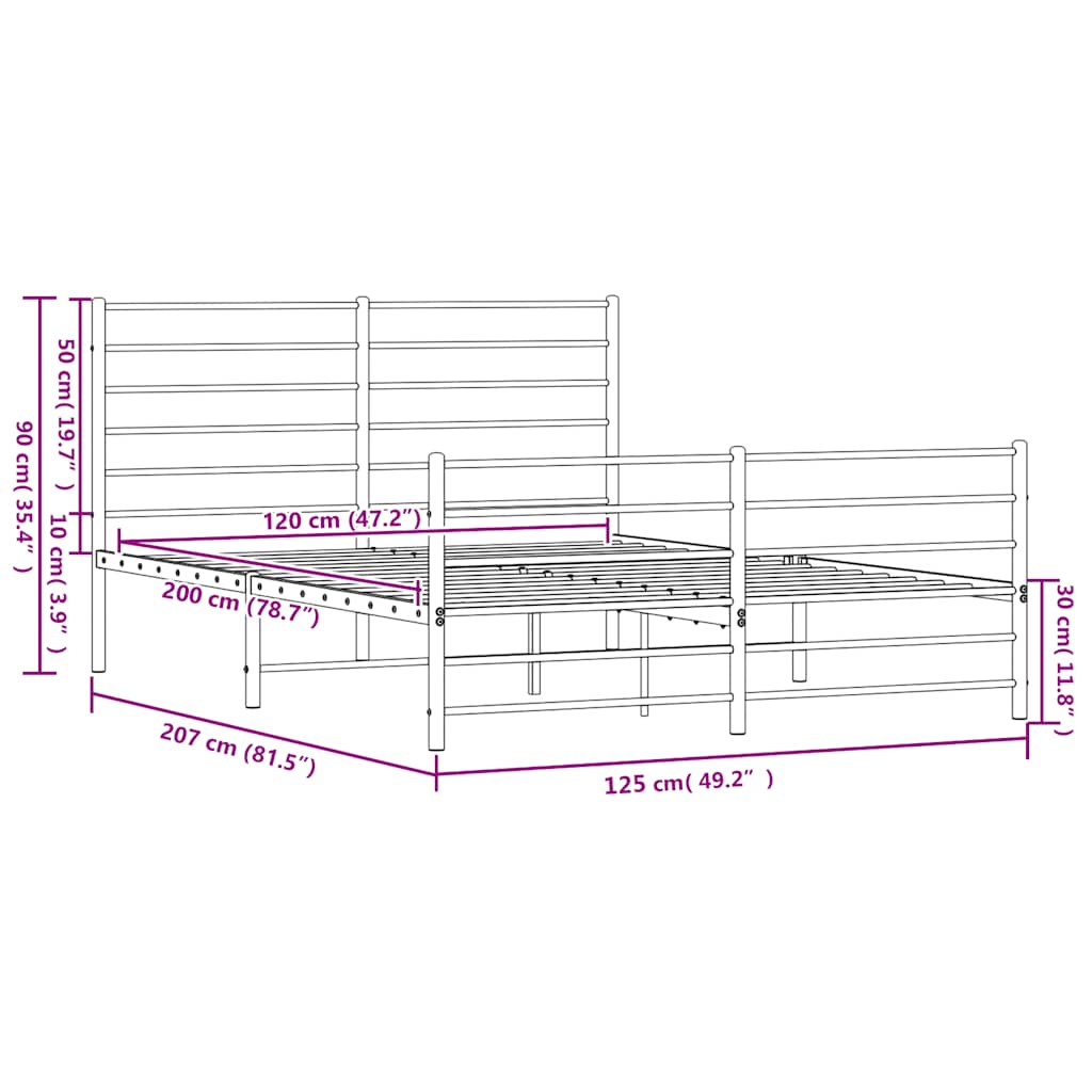 Metal Bed Frame without Mattress with Footboard Black 120x200cm