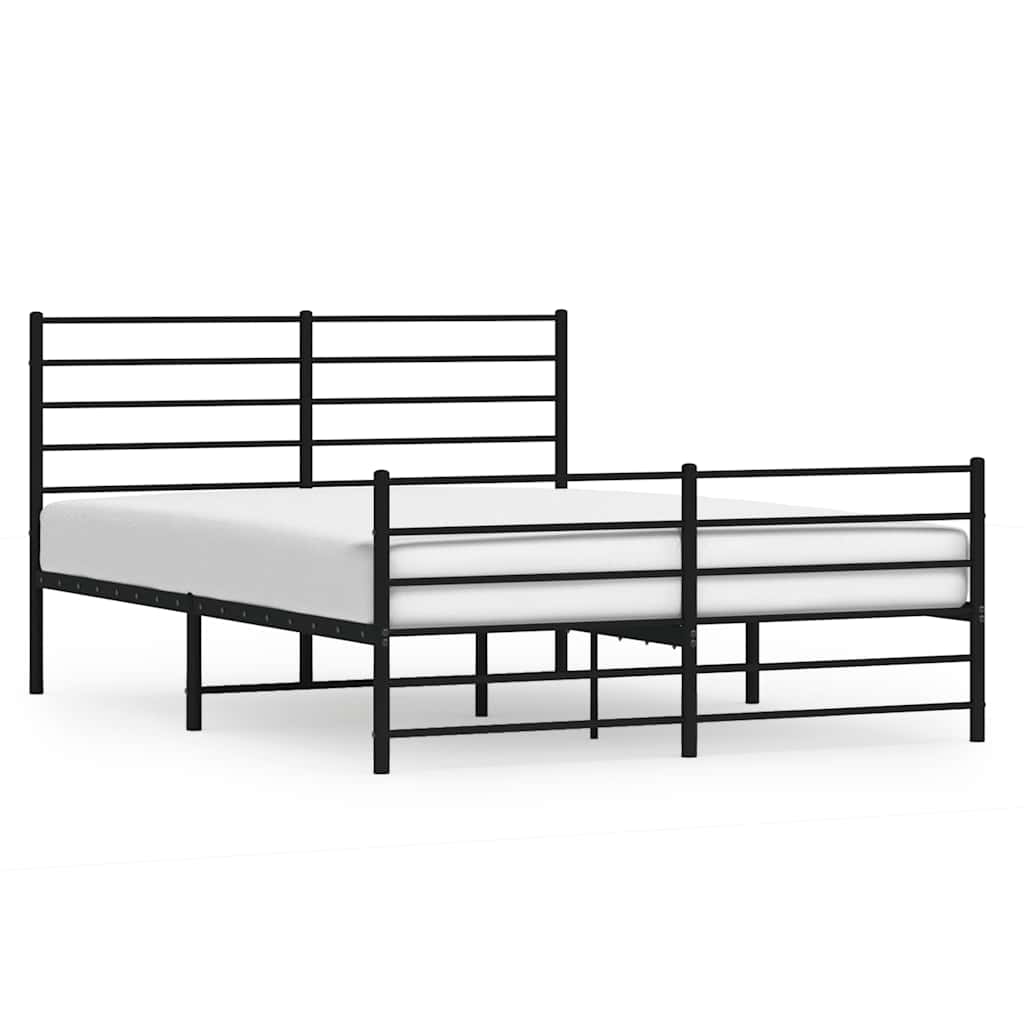 Metal Bed Frame without Mattress with Footboard Black 135x190cm