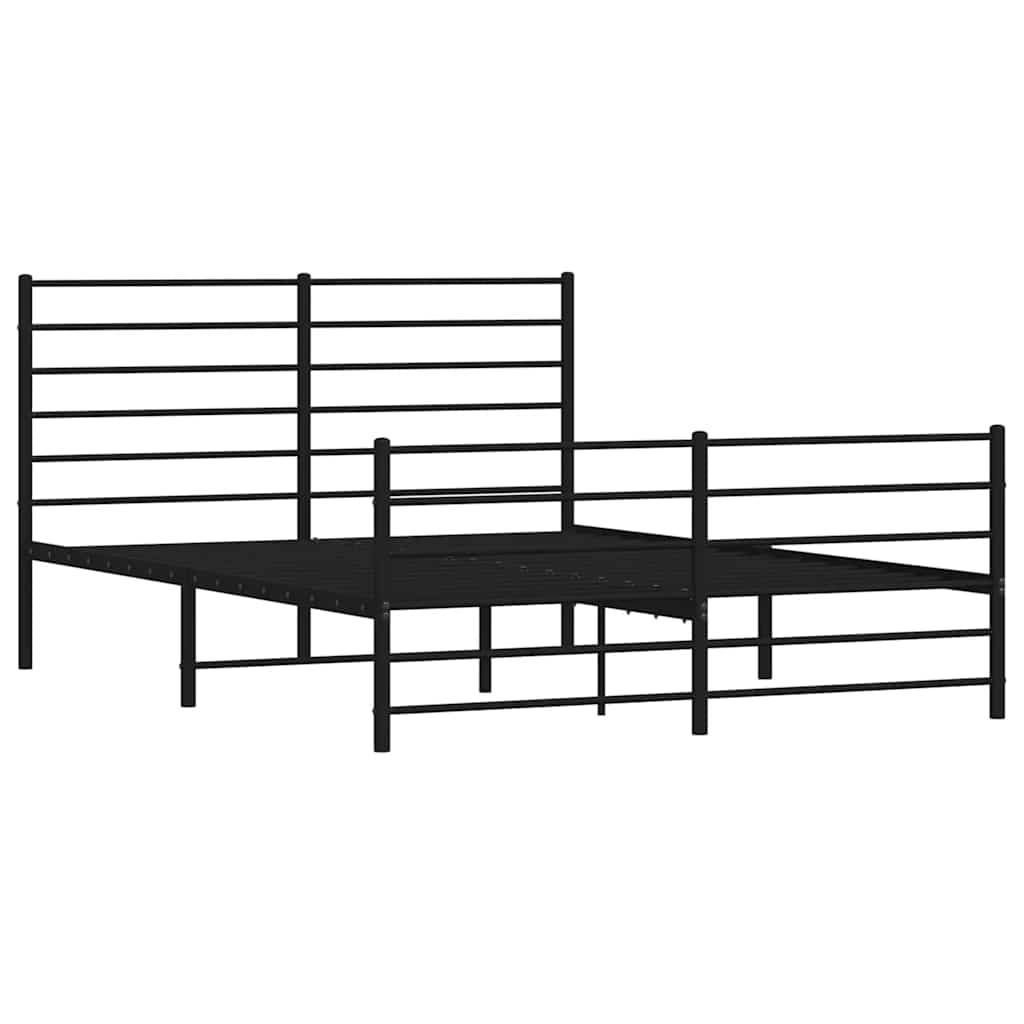 Metal Bed Frame without Mattress with Footboard Black 135x190cm