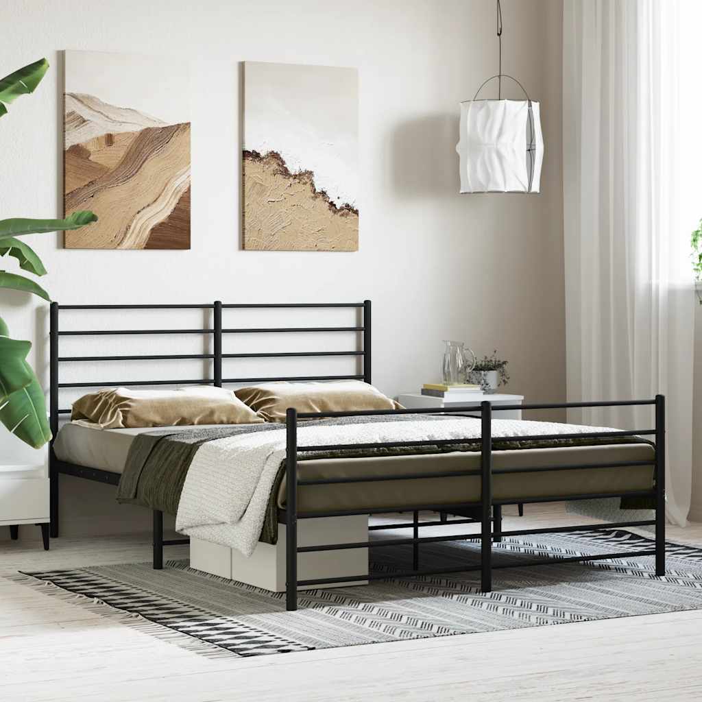 Metal Bed Frame without Mattress with Footboard Black 140x190cm