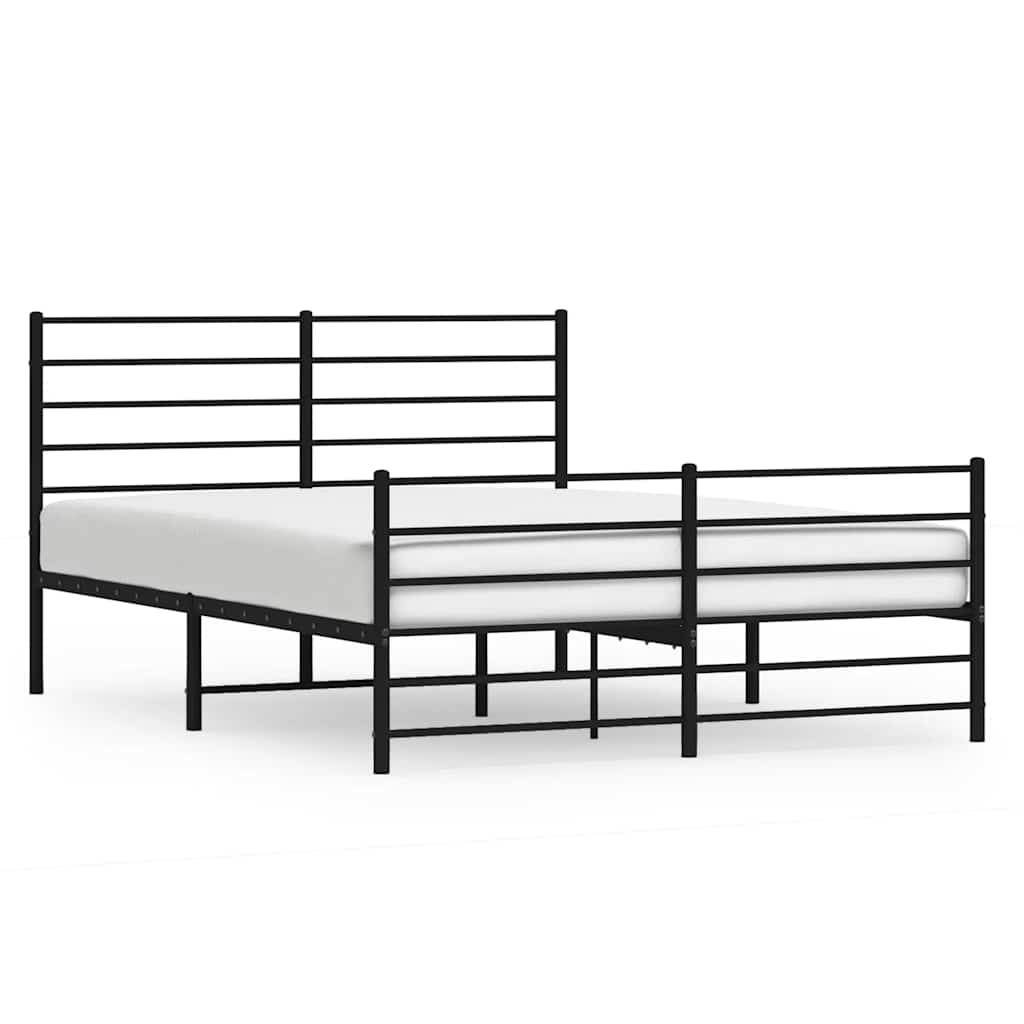 Metal Bed Frame without Mattress with Footboard Black 150x200cm