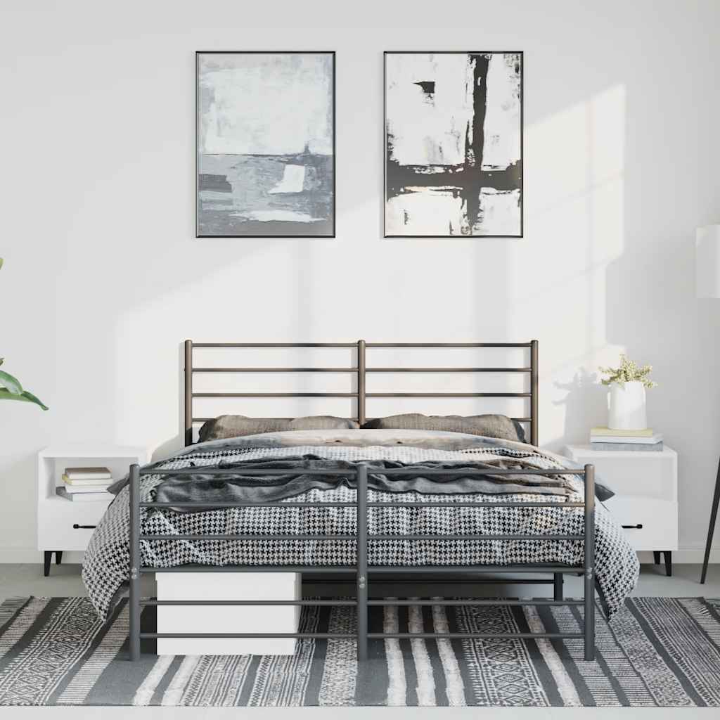 Metal Bed Frame without Mattress with Footboard Black 150x200cm