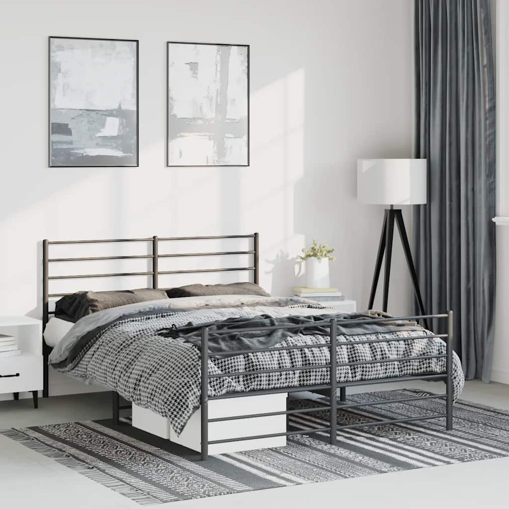 Metal Bed Frame without Mattress with Footboard Black 150x200cm