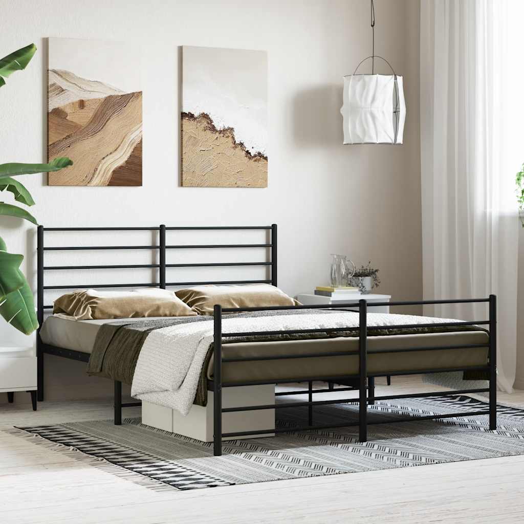 Metal Bed Frame without Mattress with Footboard Black 160x200cm