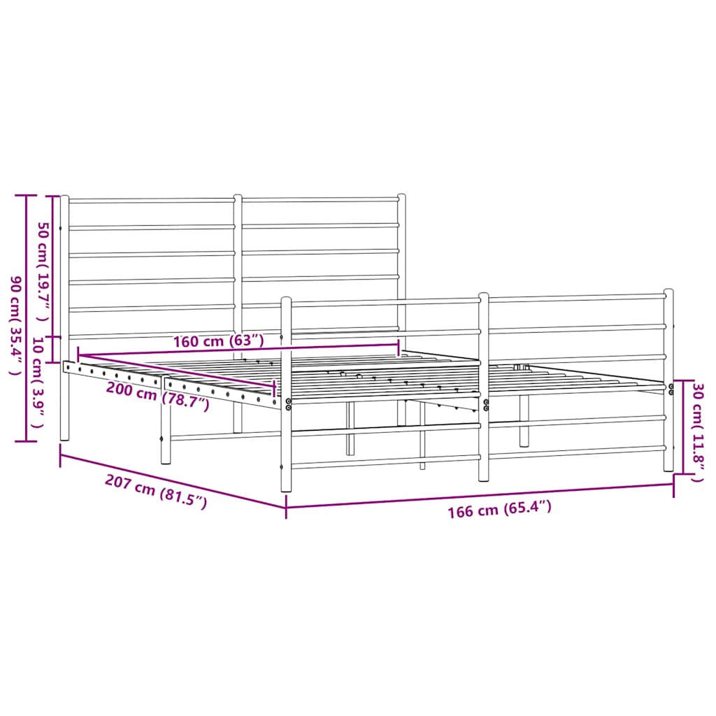 Metal Bed Frame without Mattress with Footboard Black 160x200cm