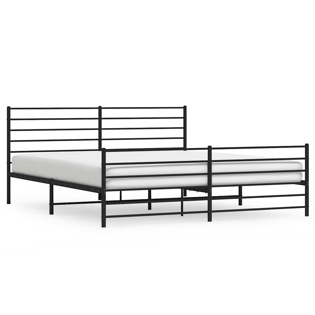 Metal Bed Frame without Mattress with Footboard Black 180x200cm