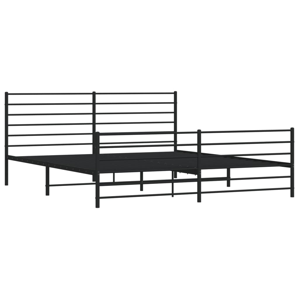 Metal Bed Frame without Mattress with Footboard Black 180x200cm