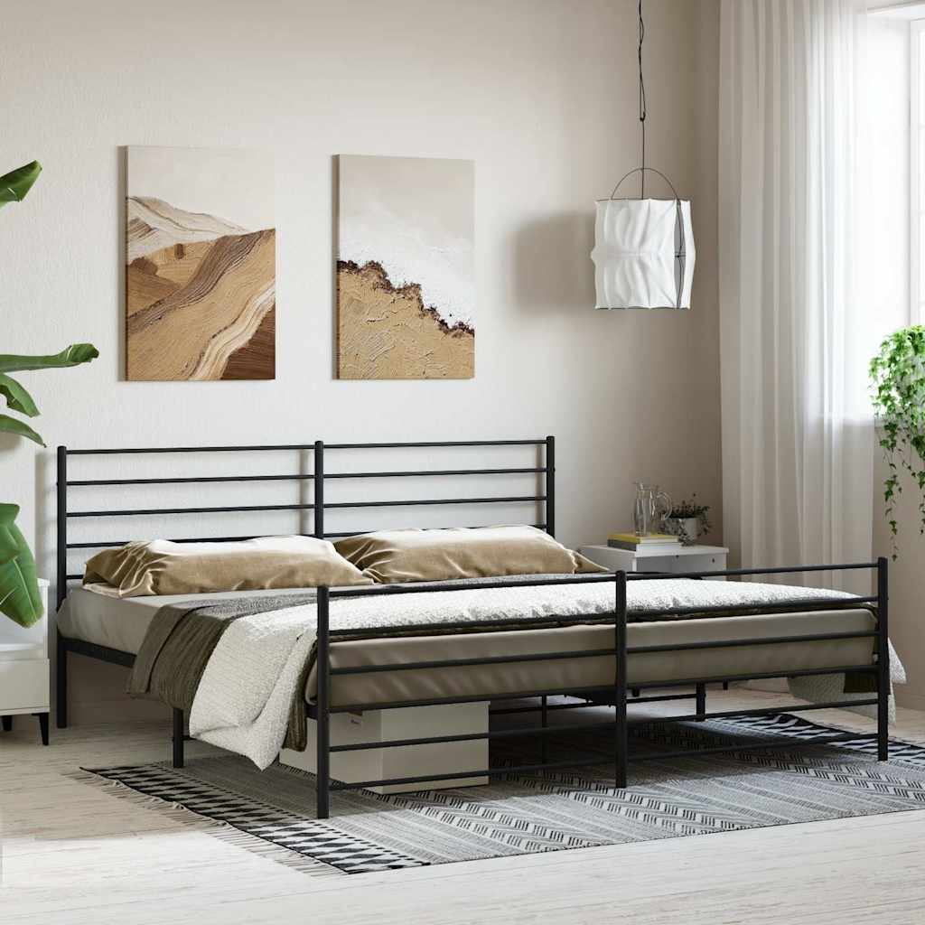 Metal Bed Frame without Mattress with Footboard Black 180x200cm