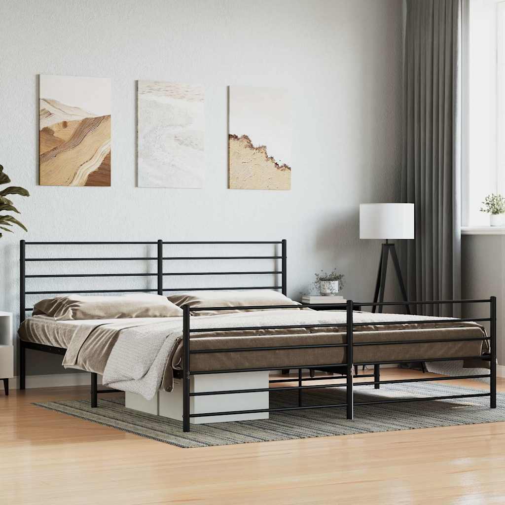 Metal Bed Frame without Mattress with Footboard Black 180x200cm