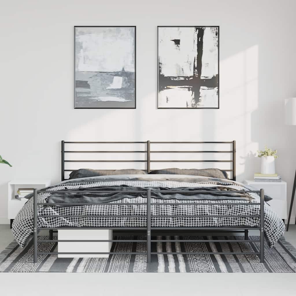 Metal Bed Frame without Mattress with Footboard Black 183x213cm