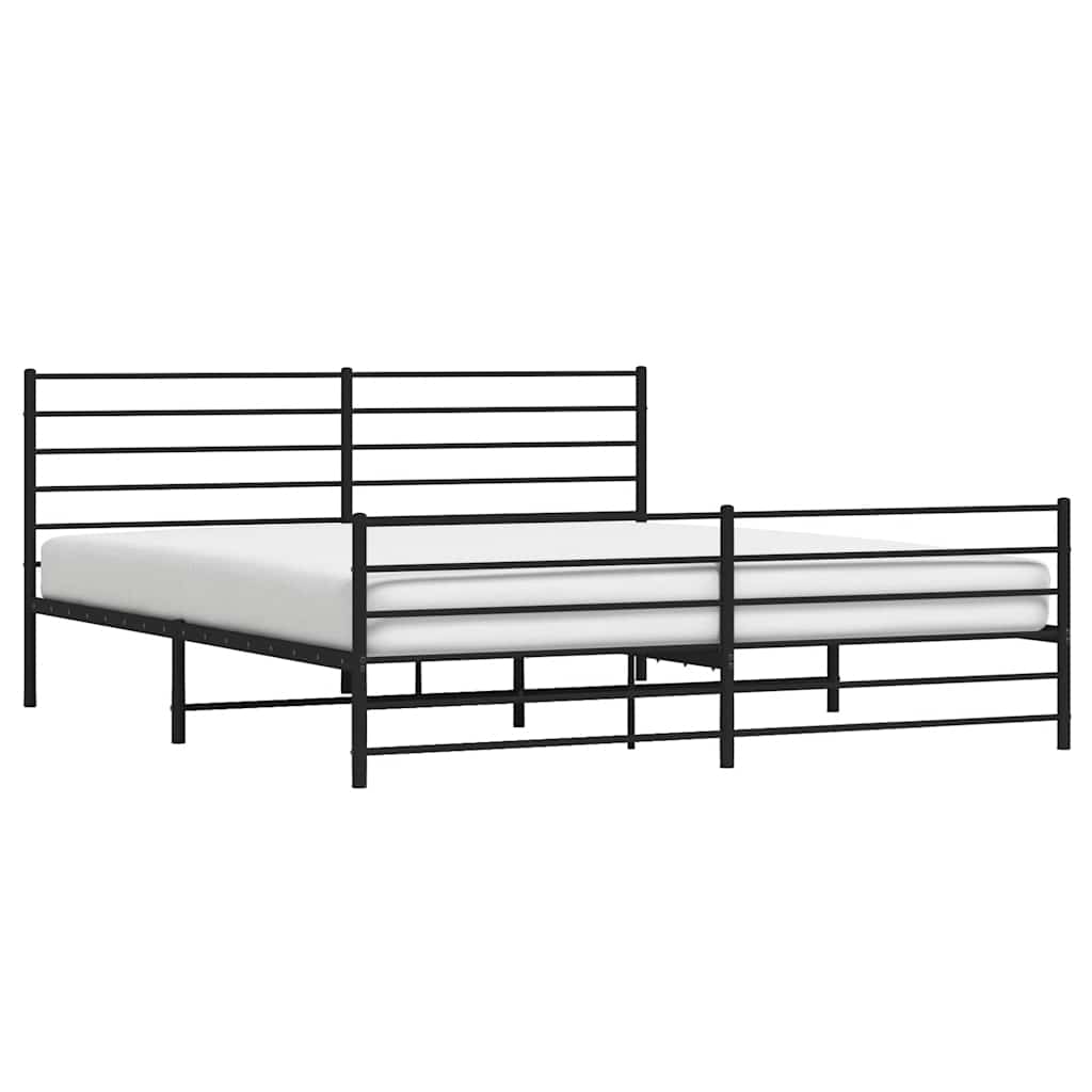 Metal Bed Frame without Mattress with Footboard Black 183x213cm