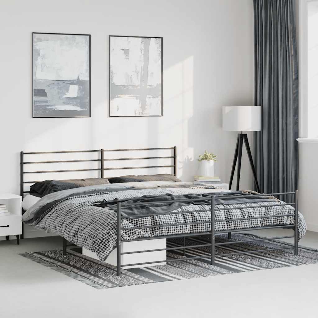 Metal Bed Frame without Mattress with Footboard Black 183x213cm
