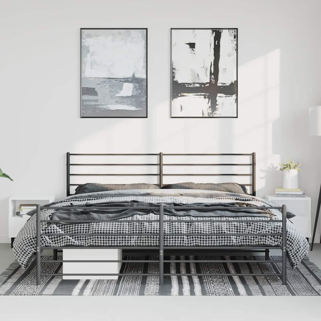 Metal Bed Frame without Mattress with Footboard Black 193x203cm