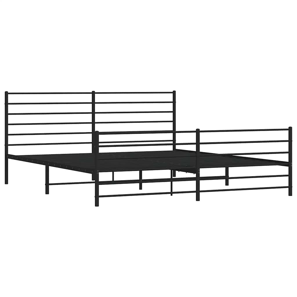 Metal Bed Frame without Mattress with Footboard Black 193x203cm