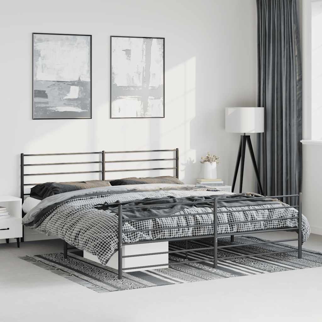 Metal Bed Frame without Mattress with Footboard Black 193x203cm