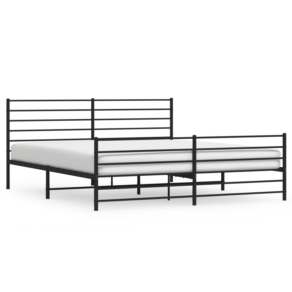 Metal Bed Frame without Mattress with Footboard Black 200x200cm
