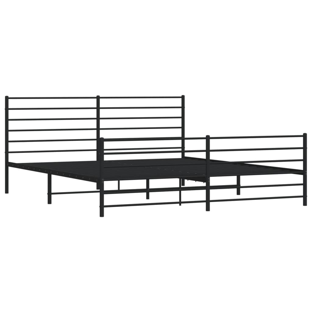 Metal Bed Frame without Mattress with Footboard Black 200x200cm