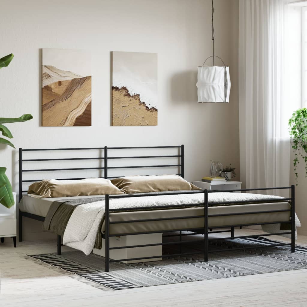 Metal Bed Frame without Mattress with Footboard Black 200x200cm