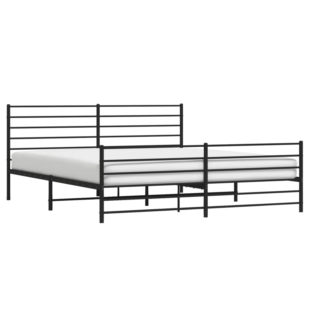 Metal Bed Frame without Mattress with Footboard Black 200x200cm